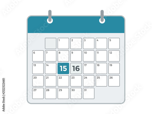 Modern Digital Calendar Showing Mid Month Dates.