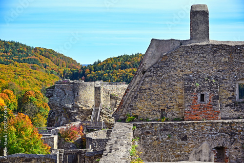 Wide Angle Shot of Medieval Stone Walls and Inner Courtyard Architecture at Burgruine Aggstein in Austria