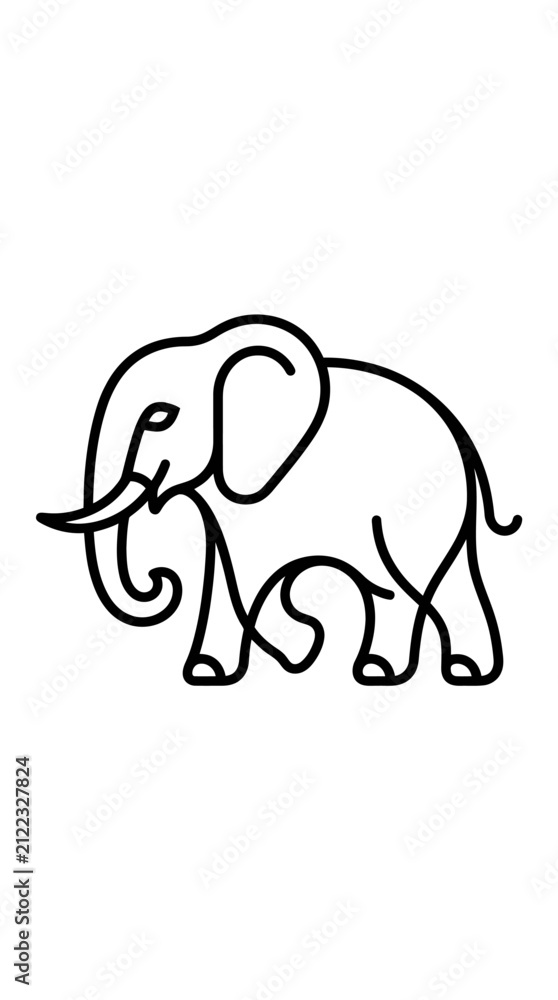Fototapeta premium Detailed black line art walking elephant logo.