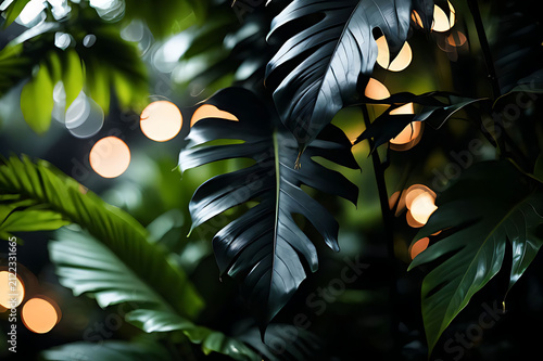 green leaves on a black background