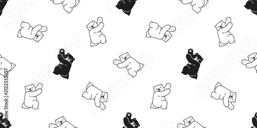 bear seamless pattern polar sitting proudly present vector cartoon doodle teddy tablecloth tile background gift wrapping paper repeat wallpaper scarf isolated illustration design