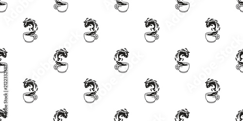 fish Seamless pattern coffee cup swimming goldfish vector doodle cartoon tablecloth gift wrapping paper tile background repeat wallpaper illustration scarf isolated pet animal design