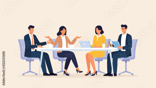 business team meeting and office discussion, corporate collaboration, communication, teamwork and professional consulting illustration