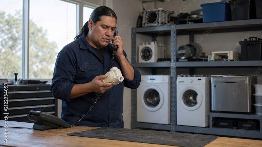 Obraz premium Small Business Continuity Planning Repair Owner Calls Supplier During