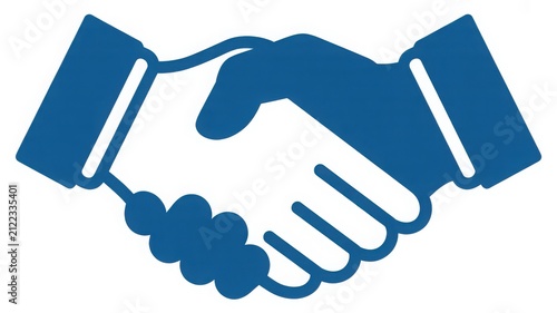Handshake icon, one hand blue and one hand white, representing business agreement or partnership isolated on white background.