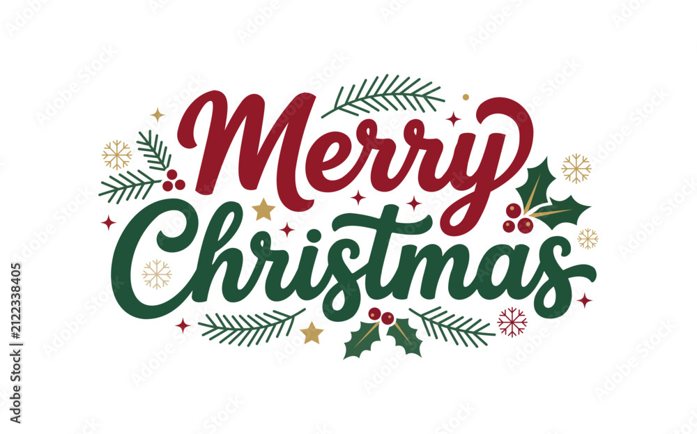 Fototapeta premium Merry christmas festive greeting card design with decorative elements