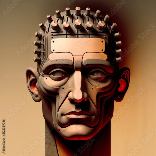 analog robot head in retro-futuristic style