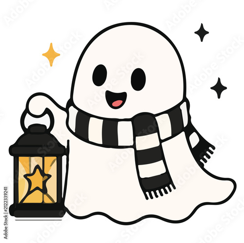 Cute Winter Ghost with Lantern Cozy Halloween