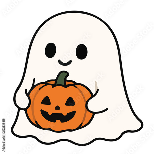 Cute Ghost Holding Jack O Lantern Pumpkin Halloween