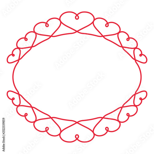 Interconnected red heart circular frame romantic border isolated illustration