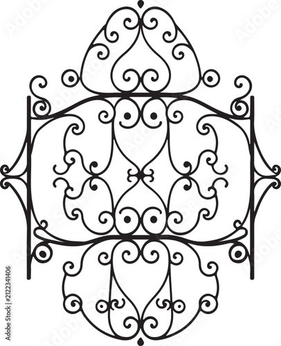 Elegant Ornamental Wrought Iron Gate Vector with Vintage Floral Scrollwork Decorative Fence Silhouette Isolated on White