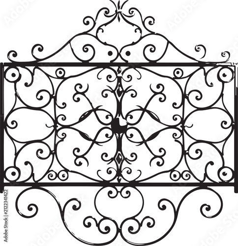 Elegant Ornamental Wrought Iron Gate Vector with Vintage Floral Scrollwork Decorative Fence Silhouette Isolated on White