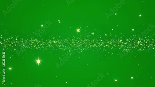 Sparkling green background with glowing particles and subtle star shapes during a gentle zoom out