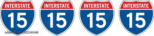Photography interstate 15 highway vector signs featuring us route shield road markers, transportation navigation symbols, traffic guidance, roadway signage, vector design