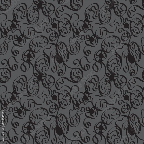 Seamless abstract retro organic pattern vector background with flowing wavy lines and botanical shapes