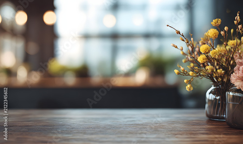 a bouquet of flowers in a vase in a restaurant