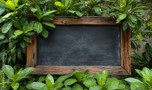 blackboard with green leaves