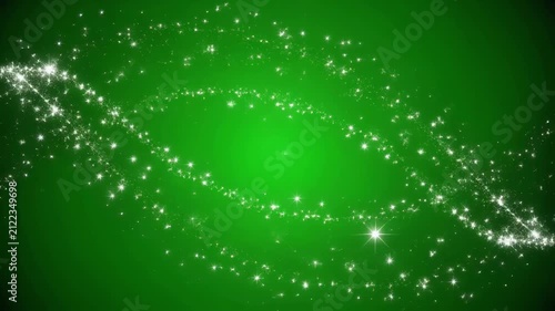 Sparkling light trails flowing dynamically against a vibrant green backdrop with subtle motion blur