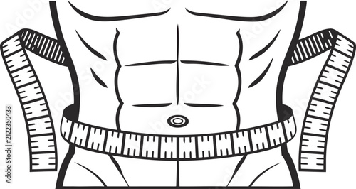 Torso Silhouette With Measuring Tape Black And White Line Art Illustration