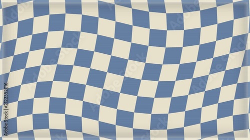 Groovy Wavy Blue and Cream Checkered Pattern Retro Background
