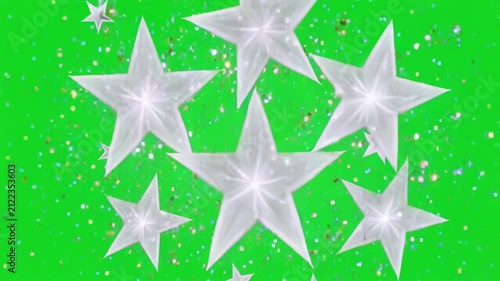 Sparkling white stars cluster animated on vibrant green screen background with subtle glitter effect