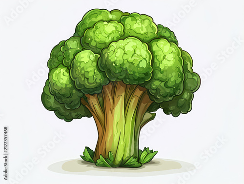 Green broccoli with dense florets and thick stalk on alpha background