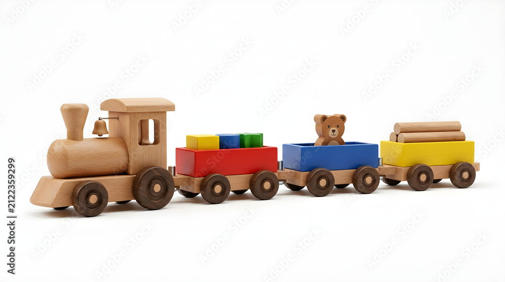 Naklejka premium Wooden toy train isolated on white background