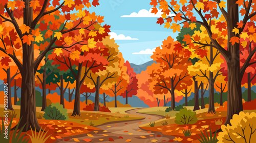 Oil Maple Forest Autumn Landscape Painting