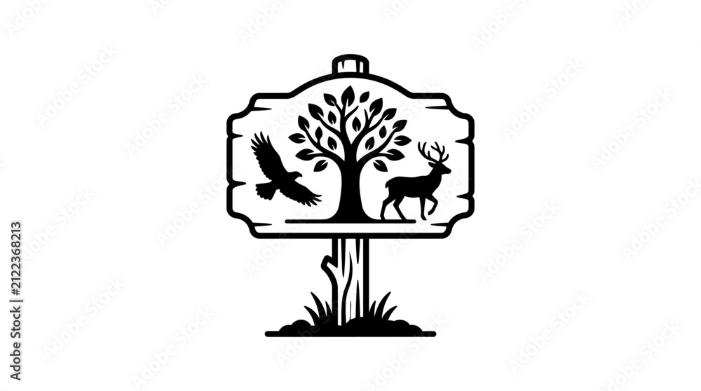 Fototapeta premium Rustic Wildlife Signpost Vector Illustration