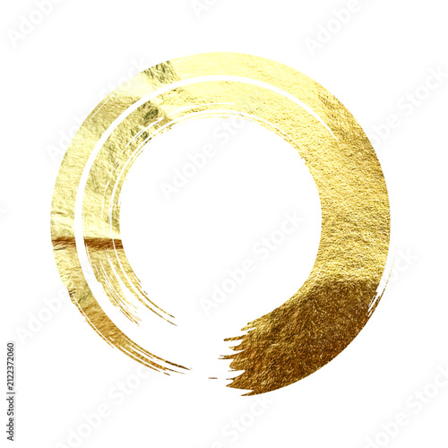 Golden grunge circle, brush stroke, line, ink smudge, hand-drawn scribble shape. Handmade sketchy mark, acrylic stains, charcoal streaks. Paint textures, dry brush effect. Vector illustration