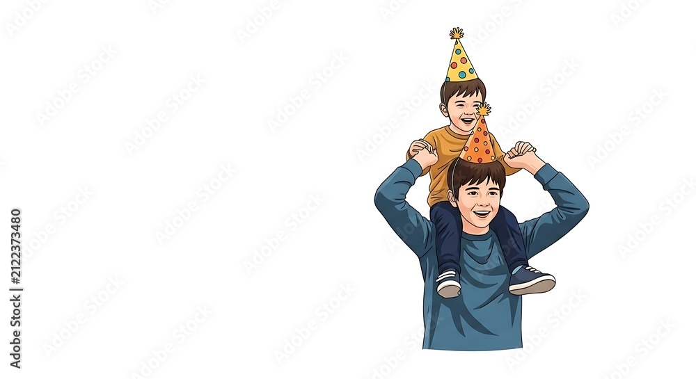 Naklejka premium Happy birthday brother celebration with siblings wearing party hats