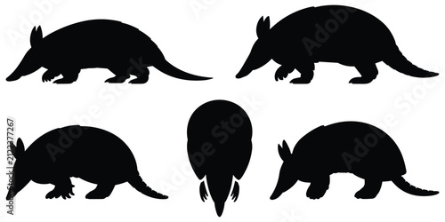 Konstfotografi Armadillo Silhouettes On White Background Animal Shapes Collection