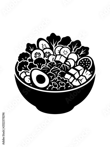 Healthy Poke Bowl with Avocado and Vegetables Vector Illustration Icon