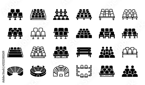 Fotografie Set of black and white icons representing theater cinema stadium and auditorium
