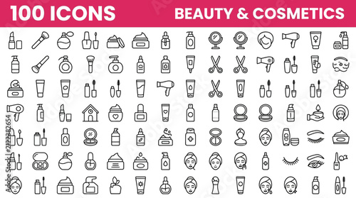 Beauty and cosmetics icon set for skincare and professional makeup