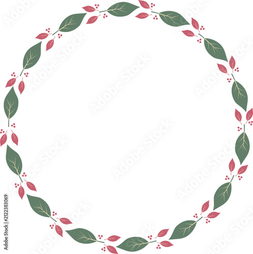 Natural circle frame with leaves for decoration and greeting cards