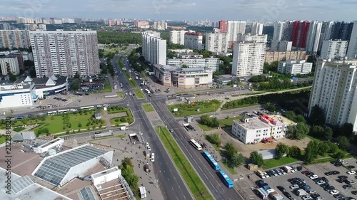 Aerial view of busy intersection in Mitino