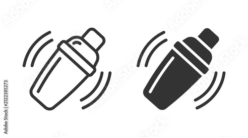 Black cocktail shaker icons showing motion lines for bar equipment design in a simple style