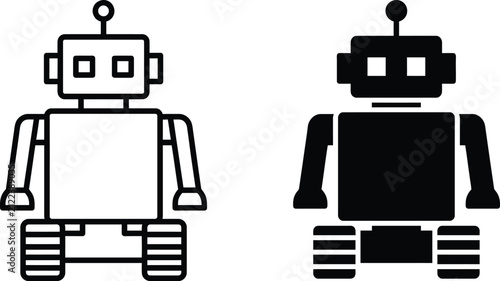 Foto Robot Silhouette In Two Variations Linear Design On Transparent Background andro