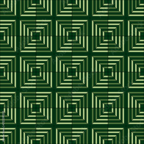 3D Concentric Square Geometric Seamless Pattern in Green Tones