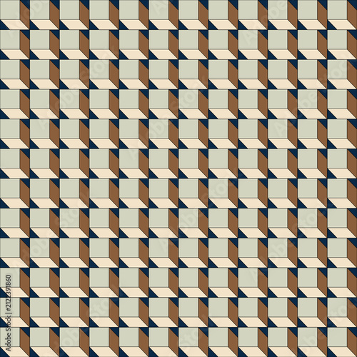 3D Isometric Cube Seamless Pattern with Beige Brown and Dark Blue Tiles