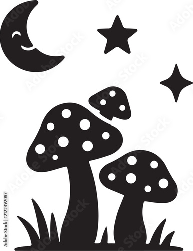 Whimsical Moon Mushroom Silhouette 