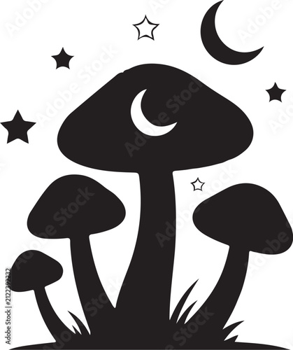 Whimsical Moon Mushroom Silhouette 