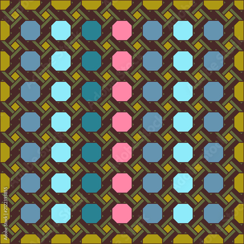 Geometric Braided Lattice Seamless Pattern with Colorful Octagons