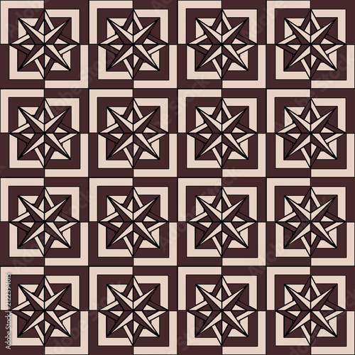 Vintage Geometric Star Compass Seamless Pattern in Brown and Beige Tones