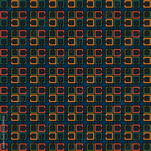 Geometric Interlocking Square Seamless Pattern on Dark Blue Background