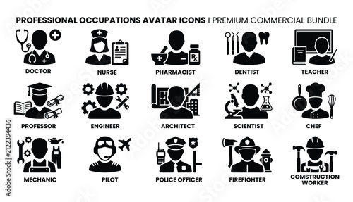 Professional occupation avatar icons set created by a vector illustrator for various business and career concepts
