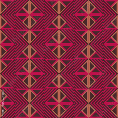 Modern Tribal Geometric Seamless Pattern in Magenta and Terracotta Tones