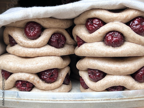 Closeup View of Chinese Bun with Jujube. Local Food Concept