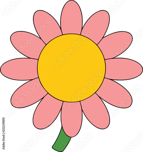 Cute Pink Daisy Flower Vector Icon Flat Floral Blossom Spring Illustration